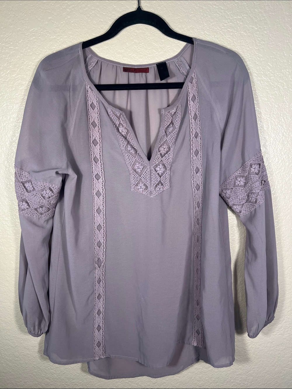 BKE Lavender Crochet-Trim Tunic Blouse